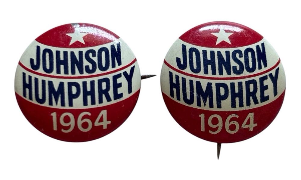 Set 2 Vtg Johnson Humphrey 1964 1960s Pin Back Button VG-EX Condition